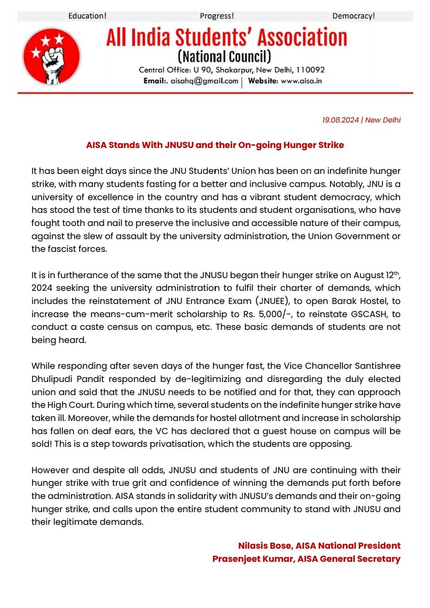 AISA_tweets's tweet photo. JNU VC has decided to sell JNU to private hands slowly starting for Gomti Guest House and will end with selling the whole of JNU.

The privatisation of universities must stop!

#JNUSUHungerStrike
#StopSellingJNU 

@jnusu_official @JNU_official_50 @aisajnu https://t.co/P9v2GBYtgy