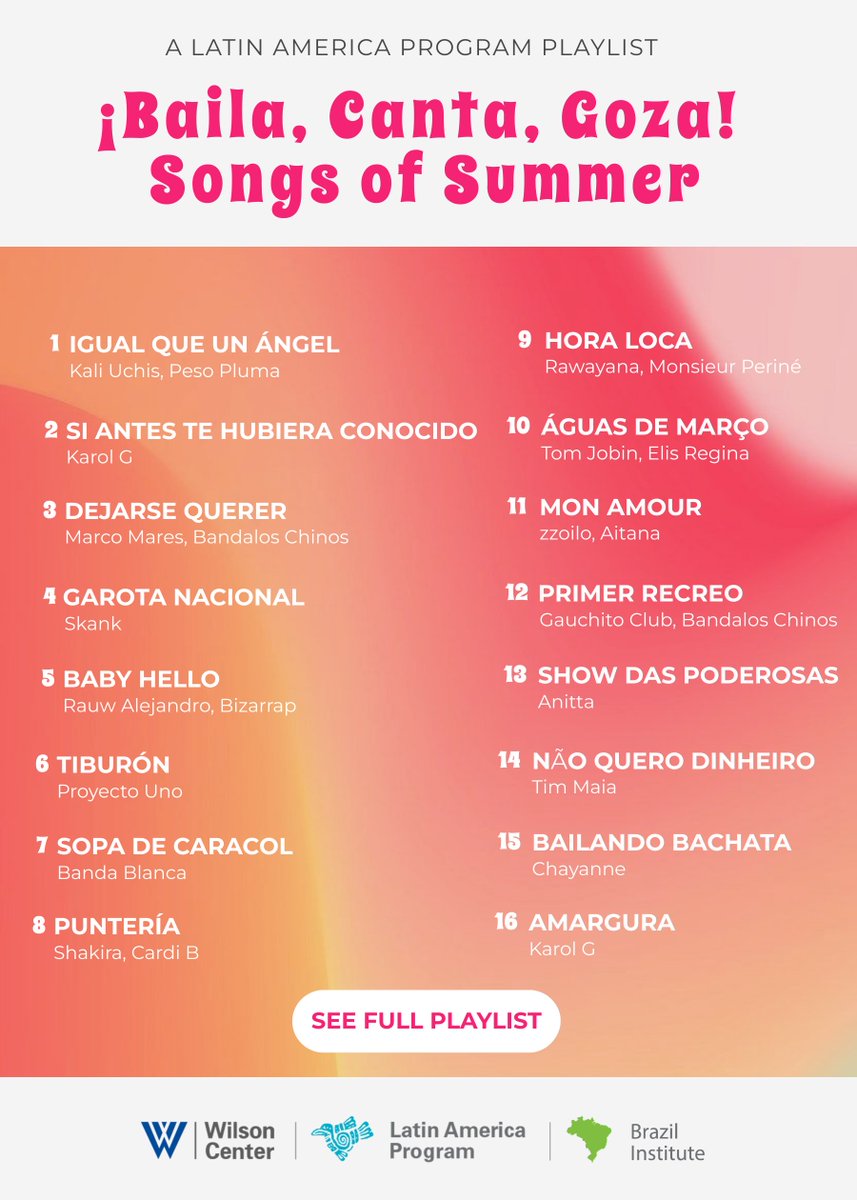 I had so much fun putting together the <a href="/LATAMProg/">Latin America Program</a>'s summer playlist for our #WeeklyAsado. My favorite? <a href="/Rawayana/">RAWA</a> &amp; Monsieru Periné's Hora Loca 

open.spotify.com/playlist/5TnC9…