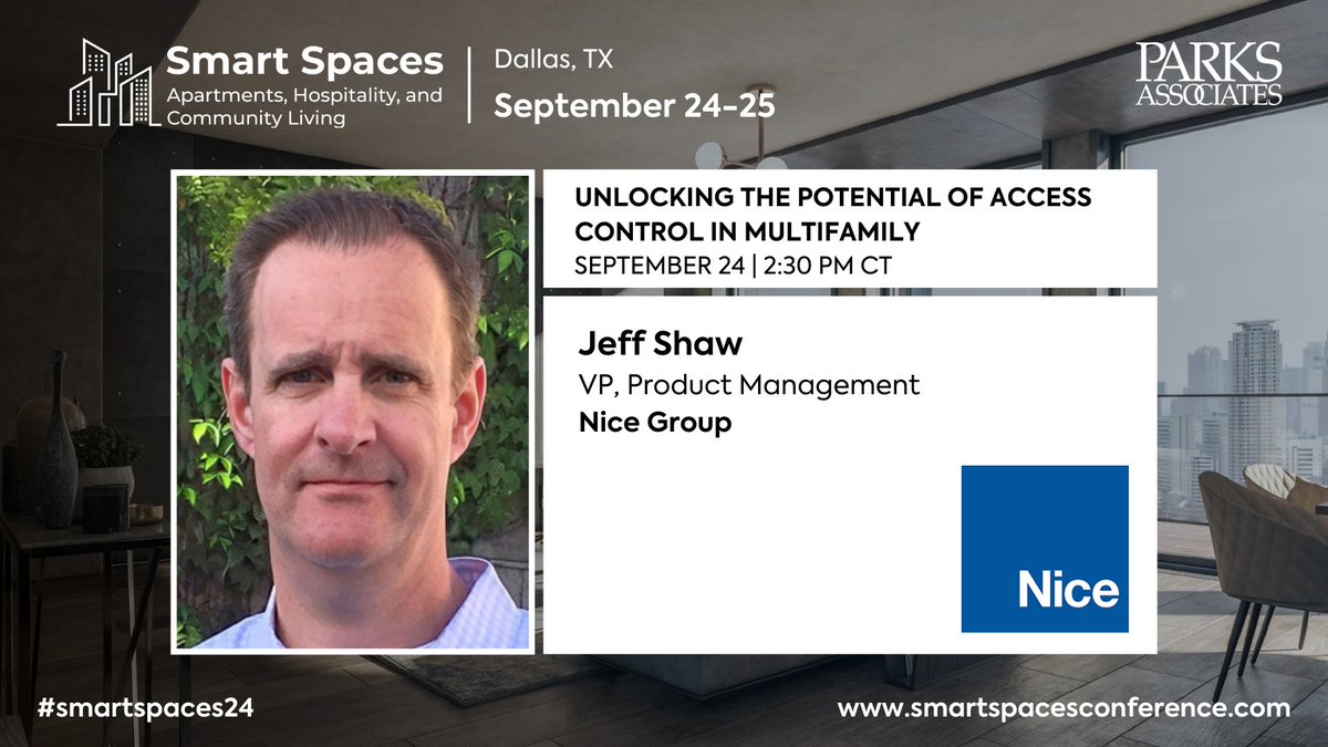 🎤 Jeff Shaw, VP, Product Management, Nice North America is speaking during #SmartSpaces24 in Dallas!

Don’t miss out on 50% off in-person registration with code SMSP-50C here 👉 smartspacesconference.com

#IoT #PropTech #AI #Dallas