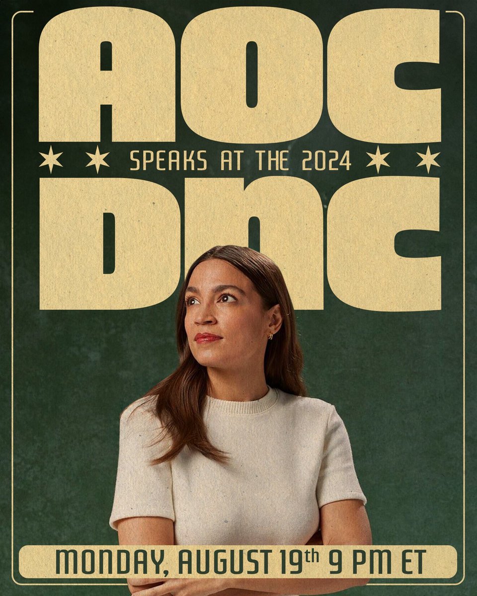 Alexandria Ocasio-Cortez (@aoc) on Twitter photo Hello from Chicago! 👋🏽
Happy to announce that I will be delivering remarks at <a href="/DemConvention/">2024 Democratic National Convention</a> TONIGHT.
📺 Tune in at 9pm EST:
demconvention.com/watch Hello from Chicago! 👋🏽
Happy to announce that I will be delivering remarks at <a href="/DemConvention/">2024 Democratic National Convention</a> TONIGHT.
📺 Tune in at 9pm EST:
demconvention.com/watch