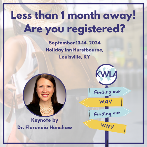 The KWLA Fall Conference is less than one month away! Time is running out!
September 13-14 in Louisville, KY
Register here: kwla.wildapricot.org/event-5554298
Book your room here: tiny.cc/KWLA-Hotel2024