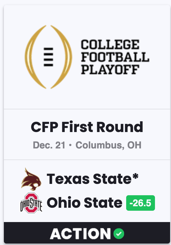 KSATRJ's tweet photo. NEW: College🏈insider @Brett_McMurphy @ActionNetworkHQ projects @TXSTATEFOOTBALL to make expanded CFP and play Ohio St. in the first round. Bobcats open season vs Lamar @UFCU Stadium on Aug. 31. #KSATsports @GJKinne @kdamp @GoldenTXST @Golden_NIL_ @TXSTBobcatClub @victorystarNIL https://t.co/ZDf0E8fR4N