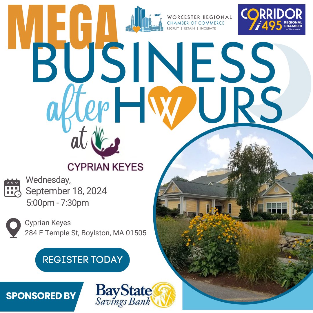 Worcester Chamber (@chamberworc) on Twitter photo Looking to expand your professional network? Join us & the Corridor 9/495 Chamber for our MEGA Business After Hours (sponsored by @BayStateSavings) at <a href="/GolfKeyes/">Cyprian Keyes Golf Club</a>.
⛳ Register today & come mingle with dozens of area professionals in a relaxed, fun setting! zurl.co/fXWw Looking to expand your professional network? Join us & the Corridor 9/495 Chamber for our MEGA Business After Hours (sponsored by @BayStateSavings) at <a href="/GolfKeyes/">Cyprian Keyes Golf Club</a>.
⛳ Register today & come mingle with dozens of area professionals in a relaxed, fun setting! zurl.co/fXWw