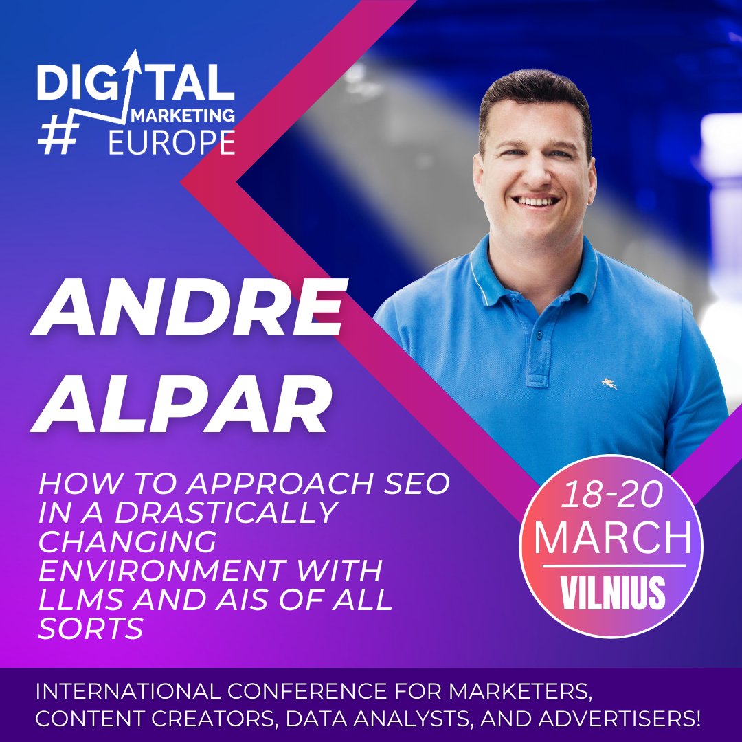 🚀 Excited to introduce Andre Alpar, a 25-year performance marketing expert! 🌟 

Join his session at Digital Marketing Europe 2025 to:

1️⃣ Tackle SEO with LLMs &amp; AI
2️⃣ Learn innovative strategies
3️⃣ Boost search visibility

Revolutionize your SEO! 👉 digitalmarketingcon.eu