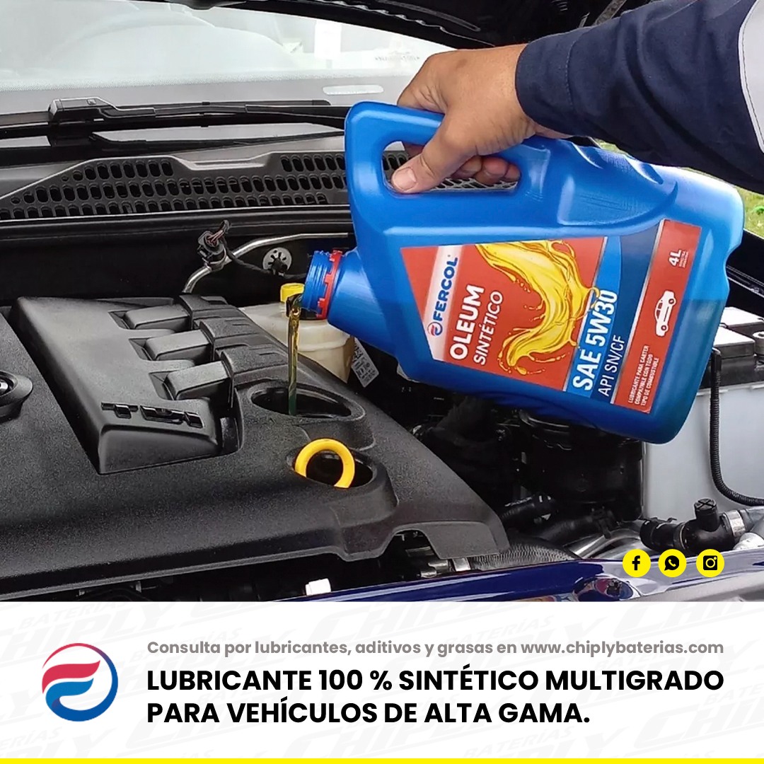 ¡Nuevo ingreso! #Oleum sintético SAE 5W30de #Fercol. 🩸 #Lubricante 100 % sintético #multigrado de última generación para #vehículos de alta gama con #motores #diésel o #nafteros de alta exigencia y #tecnología avanzada. 🌐 chiplybaterias.com