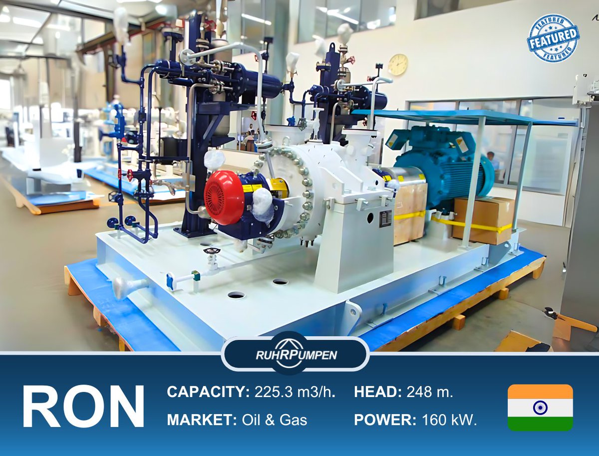 🚀 Ruhrpumpen has successfully supplied a RON-D 4X15 pump. This pump will be used to handle light naphtha, a critical component in the petrochemical industry, as part of a refinery expansion at one of the largest and most modern refineries in the world, located in India.