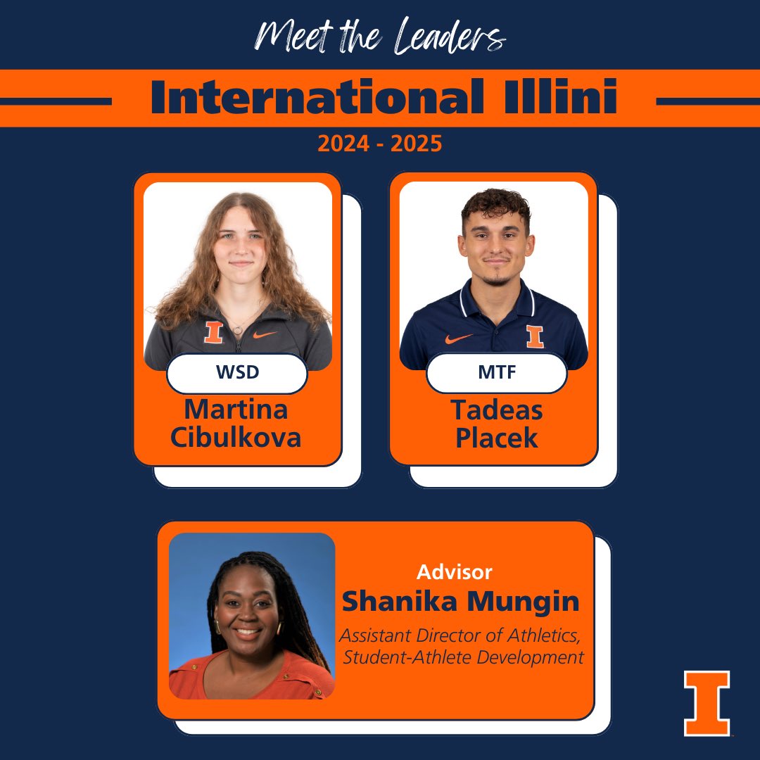 We are so excited for the school year to start! 🏫 Follow along as we introduce the leaders for each of our affinity groups throughout the day. 

First up is International Illini! 

🔸Martina Cibulkova, Women’s Swim &amp; Dive 🏊🏼‍♀️
🔹 Tadeas Placek, Men’s Track &amp; Field 🏃🏻