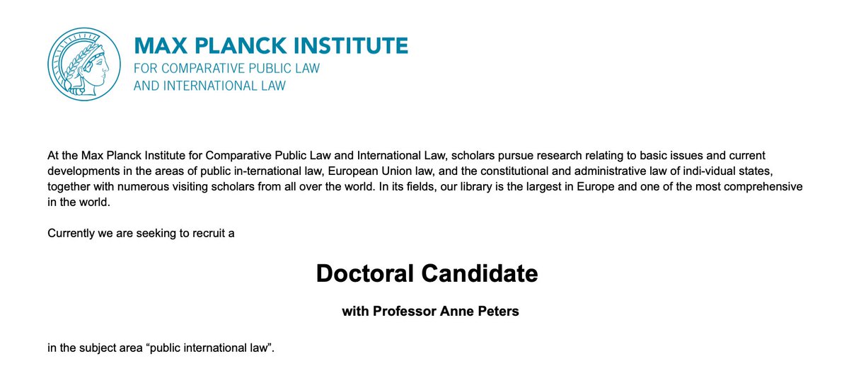 MPIL Heidelberg (@mpilheidelberg) on Twitter photo We are hiring! 🚨📢
<a href="/MPILheidelberg/">MPIL Heidelberg</a> is seeking #Doctoral #Candidates & #Postdocs with <a href="/AnnePetersMPIL/">Anne Peters</a> in the field of public #IL, with particular emphasis on global animal law or international law and emotions.
Application deadline: 30 September 2024
mpil.de/en/pub/news/jo… We are hiring! 🚨📢
<a href="/MPILheidelberg/">MPIL Heidelberg</a> is seeking #Doctoral #Candidates & #Postdocs with <a href="/AnnePetersMPIL/">Anne Peters</a> in the field of public #IL, with particular emphasis on global animal law or international law and emotions.
Application deadline: 30 September 2024
mpil.de/en/pub/news/jo…