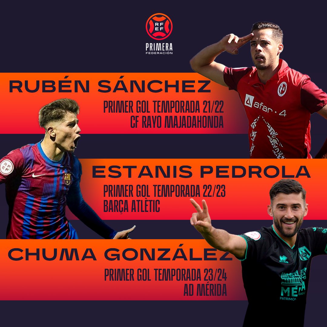 😏 Ellos ya saben lo que es estrenar la categoría…

🧐🔮 ¿¿Quién creéis que marcará el 𝗣𝗥𝗜𝗠𝗘𝗥 𝗚𝗢𝗟 de #PrimeraFederación en la 𝟮𝟰/𝟮𝟱??
