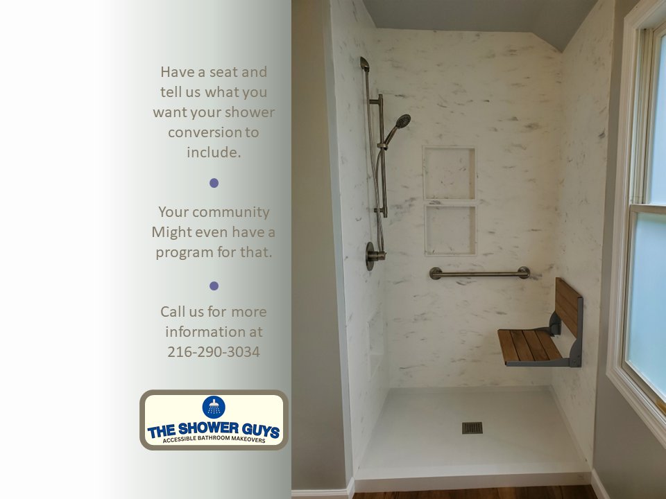 TheShowerGuys_'s tweet image. Got your own ideas for your shower conversion?  ok, have a seat and tell us about your ideas. Your community might even have a cost sharing program for the conversion. let's talk. 216-290-3034 #showerconversion #bathchair #safety #bathsafety #aginginplace #walkinshower