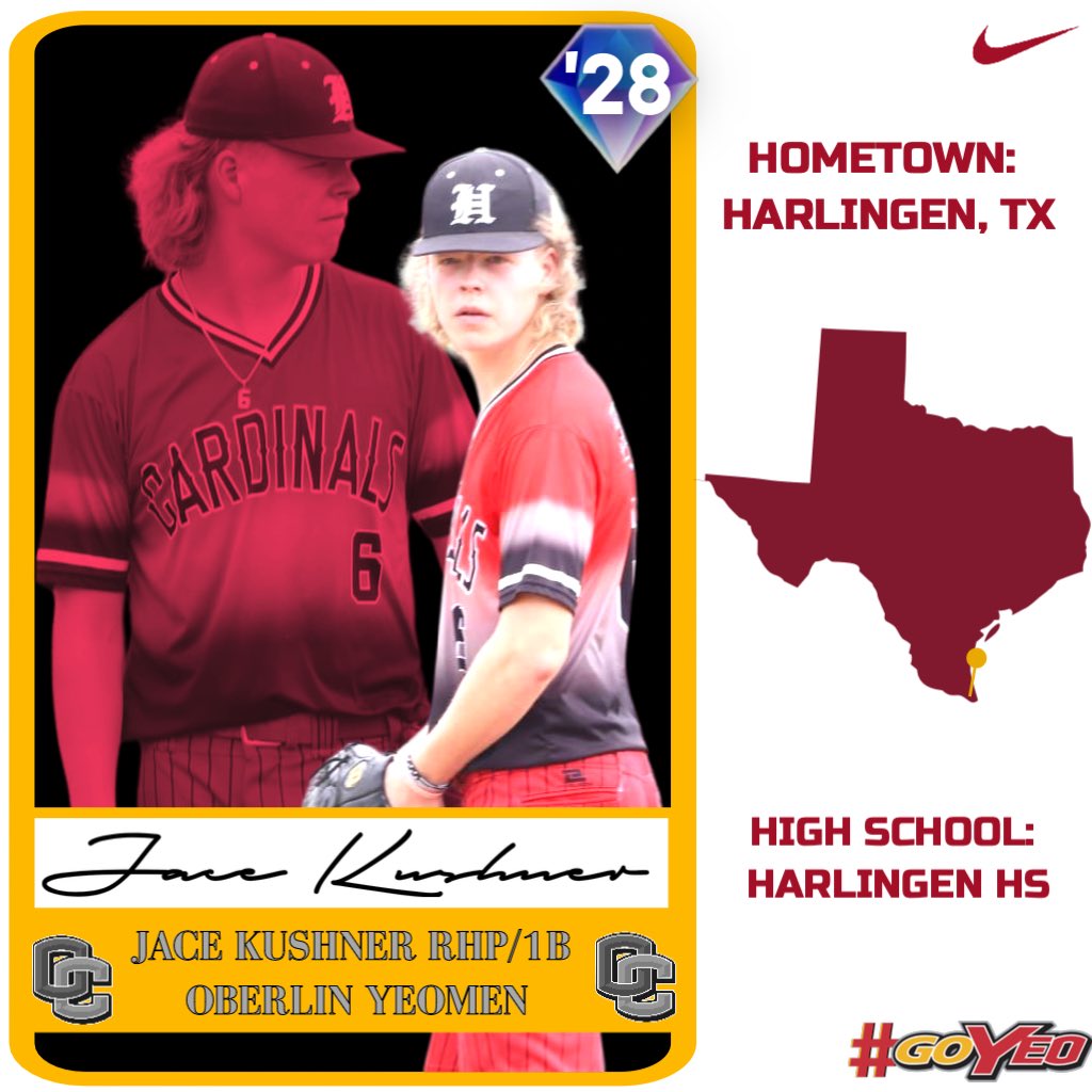 💥𝗪𝗲𝗹𝗰𝗼𝗺𝗲 𝗝𝗮𝗰𝗲 𝗞𝘂𝘀𝗵𝗻𝗲𝗿💥

Our nineteenth commit, is coming from the “Capital of the Rio Grande Valley.” He attended Harlingen HS in Texas. He is a RHP/1B. Jace is planning on being a biology/pre-med major. 

#GoYeo