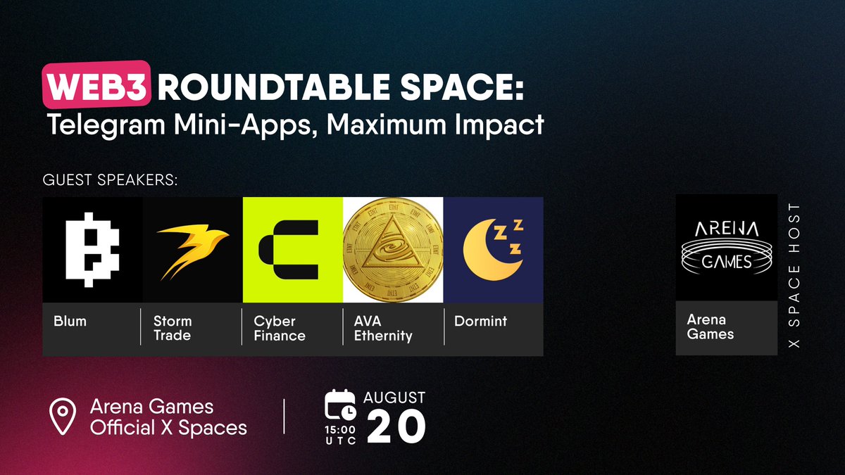 Ready for another space with the most impactful projects on Telegram?🔥

📆Tomorrow at 3 pm UTC we'll host:
<a href="/blumcrypto/">Blum</a>
<a href="/storm_trade_ton/">Storm Trade ⚡️</a>
<a href="/Dormint_io/">Dormint AI</a>
<a href="/CyberFinance__/">WAGMI HUB</a>
&amp; @0xETHERNITY to drop some game-changing info on how to achieve the greatest heights🤫

🔔x.com/i/spaces/1vOxw…
