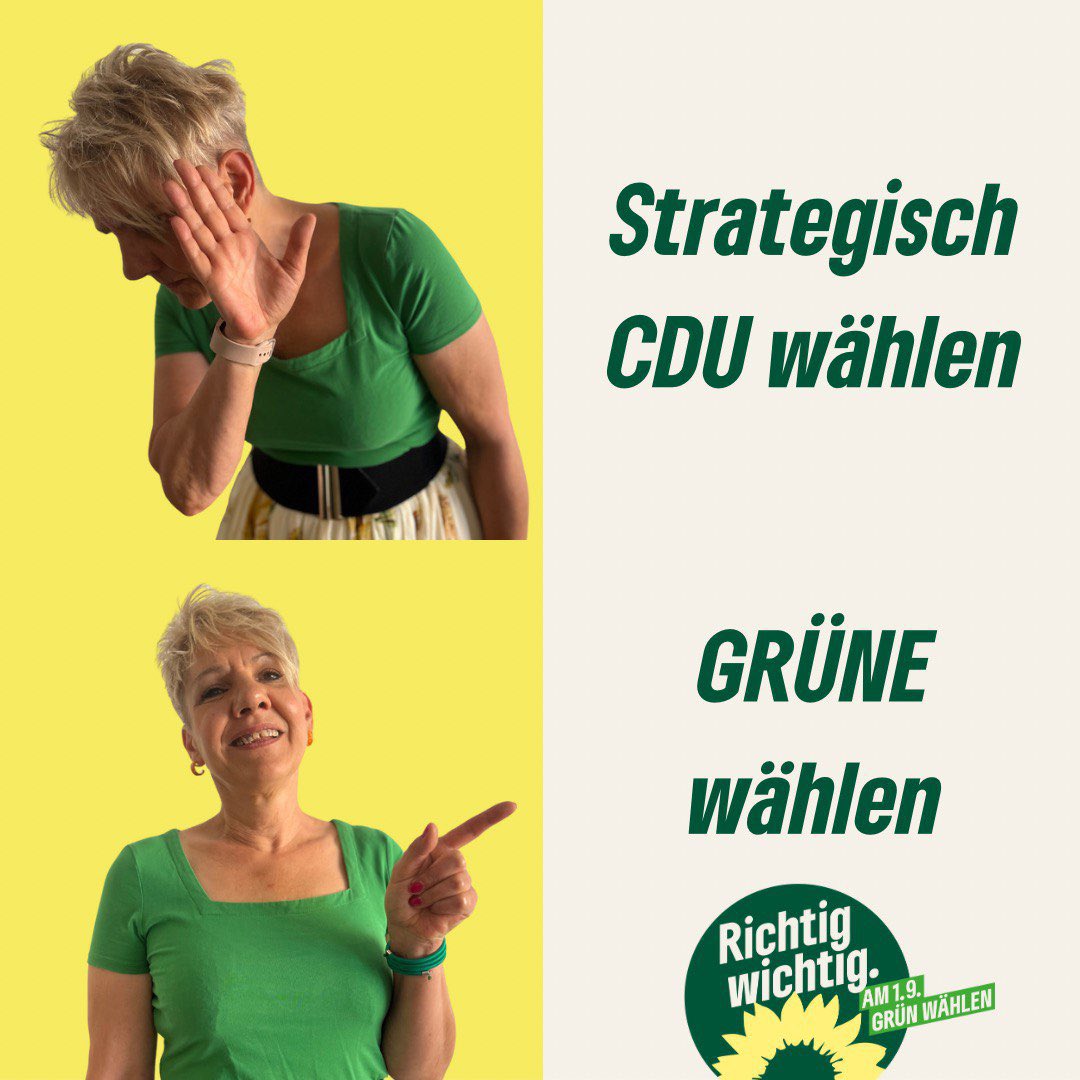 Eine verschenkte Stimme an die #CDU hilft im Zweifelsfall den Extremisten und Populisten in #Sachsen. 

Deswegen am 01. September #GRÜN wählen 🌻