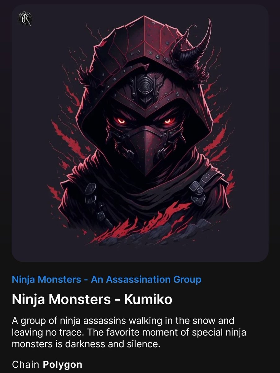 NinjaMonsters's tweet photo. Ninja Monsters-An Assassination Group

You are invited to this world, which is a collection of PFPs and where you will be lost among thousands of 1/1 Ninjas.🥷👹

FLOOR PRICE : 0.005 #Polygon ☯️
OWNERS: 009 👹🥷🏻

👇 https://t.co/JWIIQGew4O