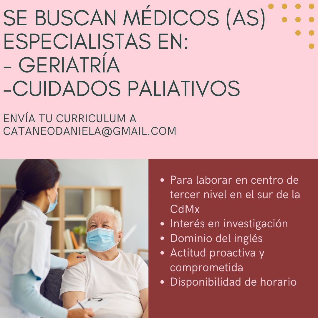 DanielaCataneo's tweet photo. ¡Únete al equipo del INER! 📣Buscamos médicos especialistas en Geriatría y Cuidados Paliativos para formar parte de nuestro equipo. Ofrecemos una oportunidad única de crecimiento en áreas clínicas, enseñanza e investigación
#Geriatría #CuidadosPaliativos #CrecimientoProfesional https://t.co/d1Mb2ISSf5