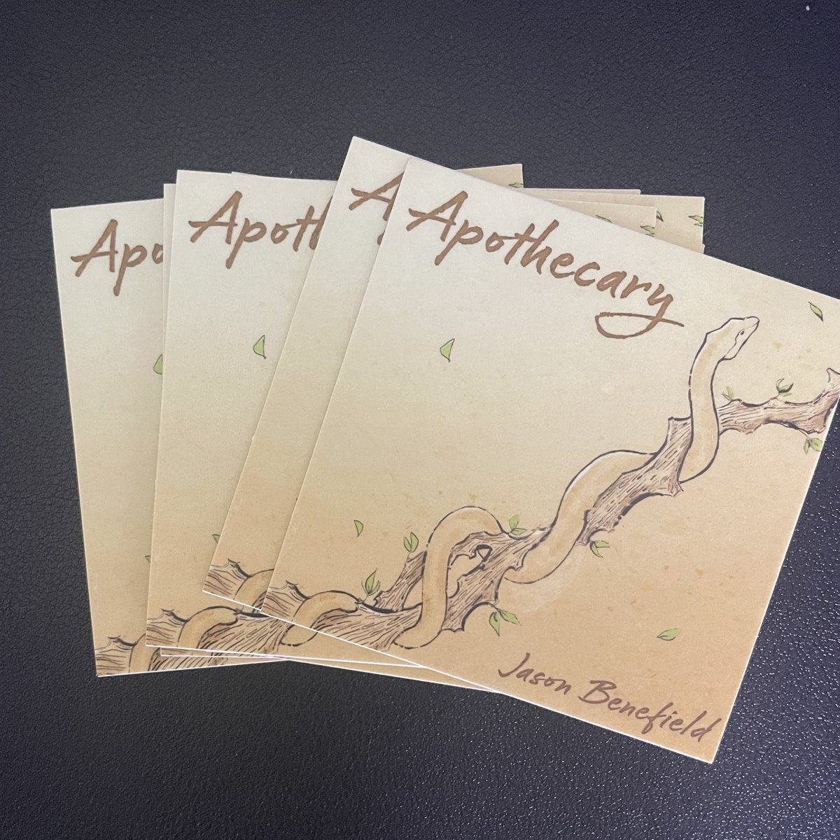 Also, check out the sweet new “Apothecary” stickers I just got from <a href="/StkrJunkie/">StickerJunkie Monkey</a>! I’ll be giving them away and selling CDs at my album release show at Black Dog Vinyl Cafe on 9/13, so mark your calendars and get there!