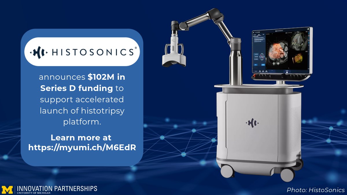Innovation Partnerships (@innovpartner) on Twitter photo 🚀 Exciting news from <a href="/UMich/">University of Michigan</a> startup @HistoSonics - their team has secured $102M in Series D financing! These funds will advancements of its non-invasive histotripsy platforms.#hailtothestartup!
myumi.ch/M6EdR 🚀 Exciting news from <a href="/UMich/">University of Michigan</a> startup @HistoSonics - their team has secured $102M in Series D financing! These funds will advancements of its non-invasive histotripsy platforms.#hailtothestartup!
myumi.ch/M6EdR