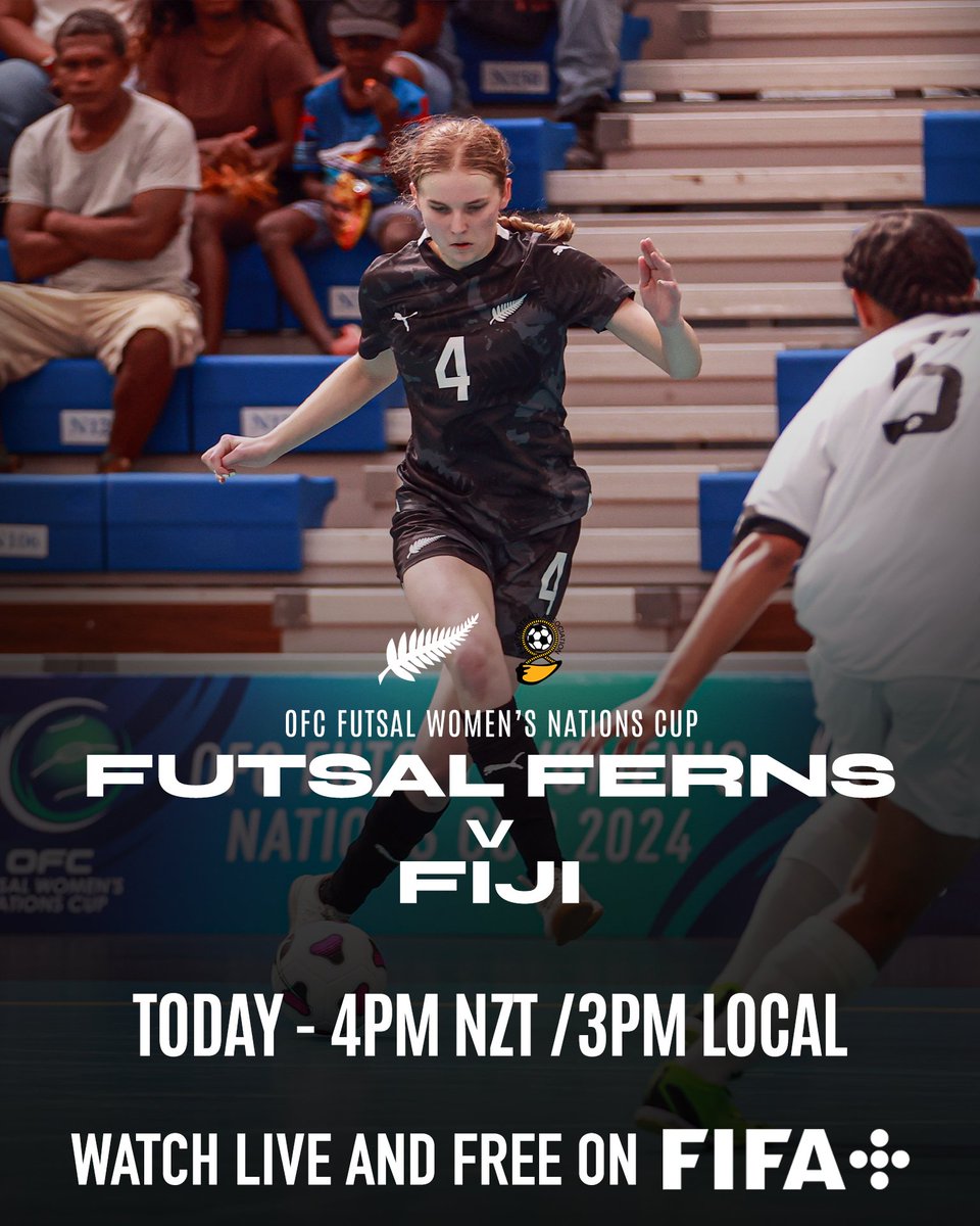 The Futsal Ferns continue their campaign for FIFA Futsal Women's World Cup qualification in the OFC Futsal Women's Nations Cup today 🇳🇿⚔️🇫🇯

🎥 Watch them take on Fiji live and free on FIFA+ at 4pm NZT: plus.fifa.com/en/showcase/6a…