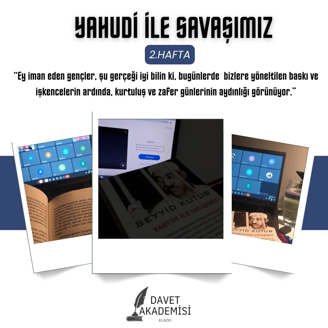 2.Hafta✍🏻

“Ey iman eden gençler, şu gerçeği iyi bilin ki, bugünlerde bizlere yöneltilen baskı ve işkencelerin ardında, kurtuluş ve zafer aydınlığı görünüyor.”

#mütalaa 
#elazığ