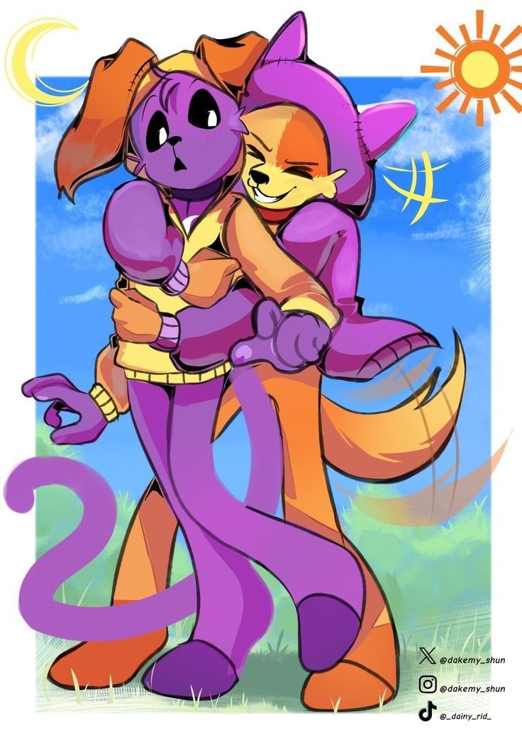 ☀️: [-Abraza a Catnap por la espalda-] ¡MJMJMJM!..~ ¡Adivina quién soy! 

🌙: Uhh?..- ¿DogDay?... 
[-Se sorprende bastante por el sorpresivo abrazo de su perro-]

☀️: Claro que no tonto, ¡Soy catnap! [-Dice mientras mueve su cola de forma enérgica-]