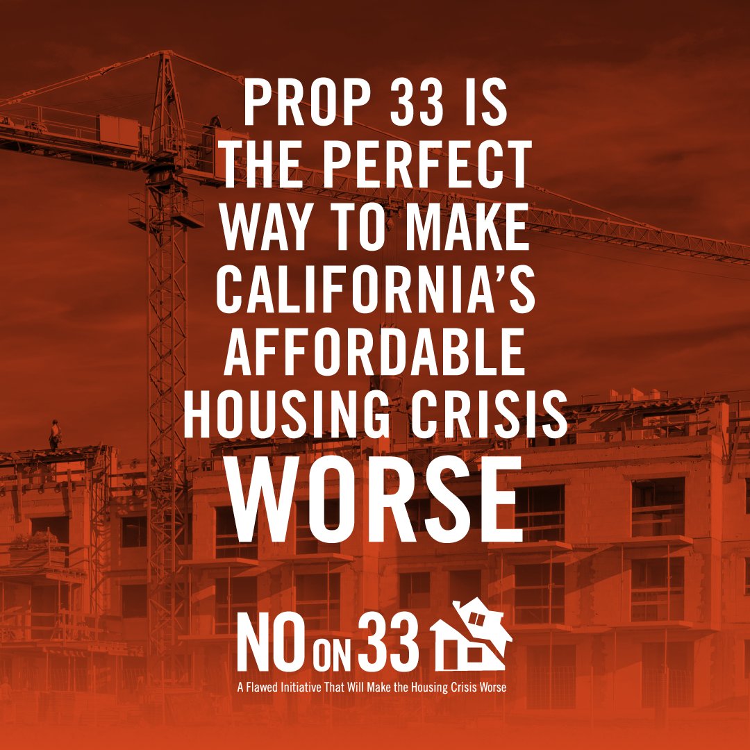VoteNoProp33's tweet photo. Prop 33 is the perfect way to make California’s affordable housing crisis worse.

❌ Make the housing crisis worse.
❌ Put bureaucrats in charge of private rental housing.
❌ Hurt small businesses and homeowners. https://t.co/2svJOwlHxe