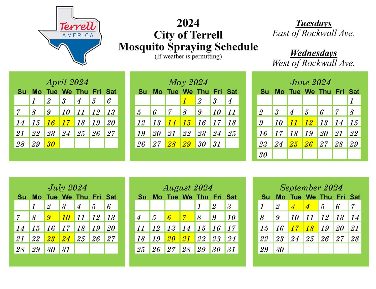 Mosquito spraying shcedule for this week