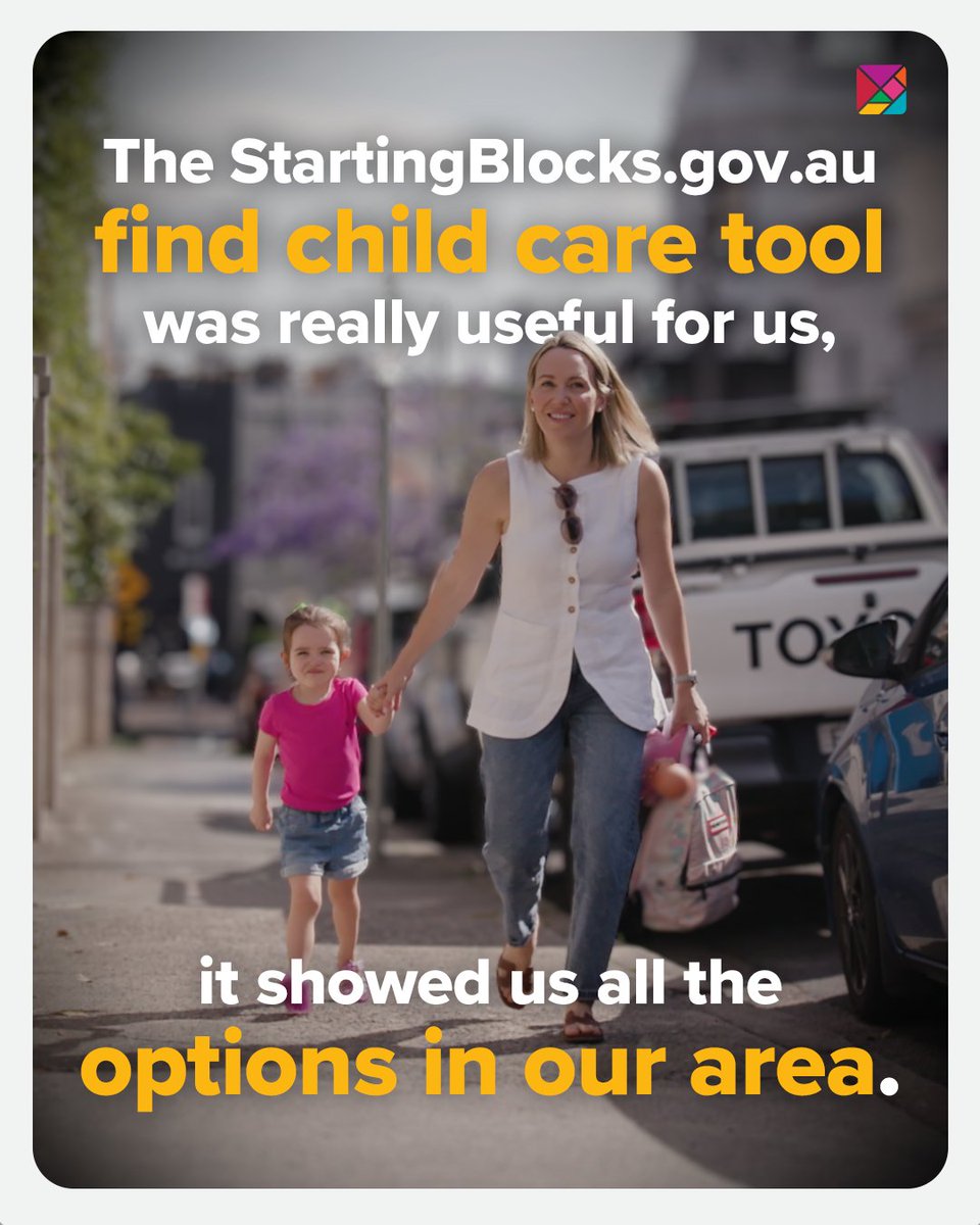 Find quality children’s education and care services to give your child the best start. 

Visit StartingBlocks.gov.au, now with new features and resources: bit.ly/3zaaE1C

#StartingBlocksgovau
#NQF #NQS