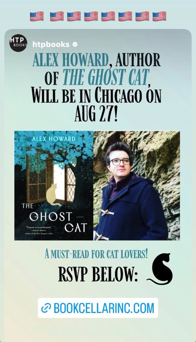 alexwritings's tweet photo. Next Tuesday, I’ll be talking to the lovely folk at @BookCellar in Chicago to launch the US edition of #TheGhostCat!

If you’re in Chicago, I’d love to see you! Revelry &amp; Tabitha’s paw (in stamp form) guaranteed🐾 

7pm on the 27th. Booking link here: https://t.co/ry9qo63jny https://t.co/8qJpgtjYU1