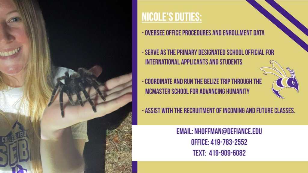DefiAdmissions's tweet photo. Up next, meet Nicole Hoffman, our Director of Admissions &amp; International Education! 🌍 

Passionate about guiding students from all backgrounds, she's here to help you on your journey to becoming a Yellow Jacket. Stay tuned for more team introductions! https://t.co/adRfItdJil