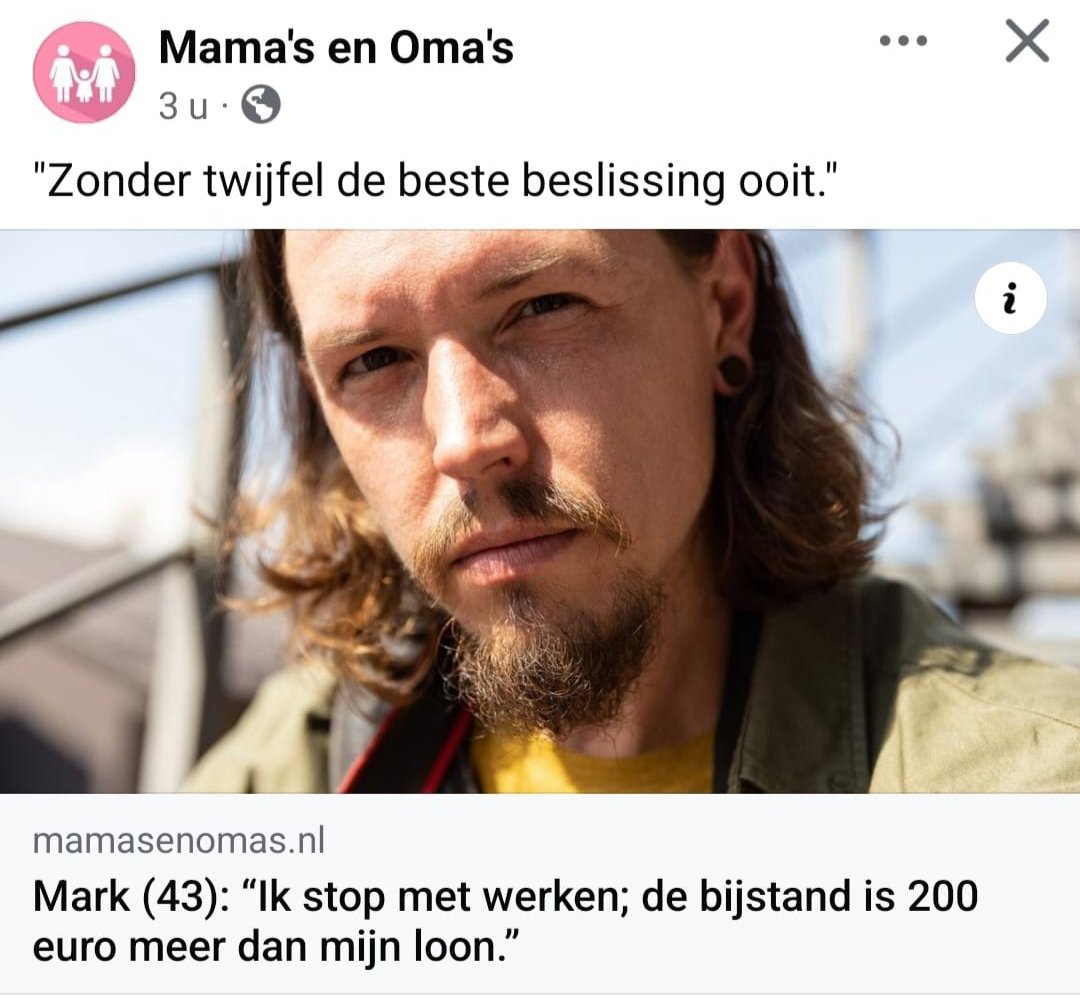 Waarom moet werkend Nederland de vrije tijd van deze Mark subsidiëren? Ja daag! 

Dat de hoogte van de bijstand mensen belet om te gaan werken is een groot probleem. 

(Meer) werken moet lonen, <a href="/VVD/">VVD</a>.