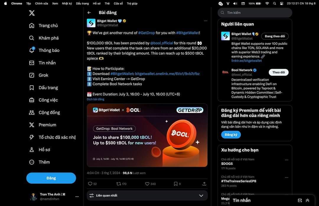 💰🎉👉Kèo check telegram nhận miễn phí. Có 4 sàn lớn call. OKX Bitget Gate 
t.me/boolfamily_bot…
#Airdrop #Bool #dogs #Blum