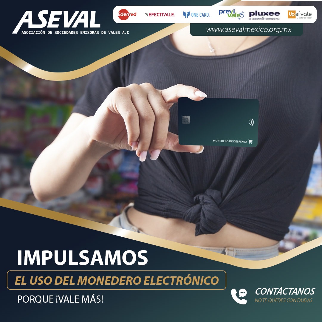 ASEVAL_Mexico's tweet image. El #MonederoElectrónico además de traer muchos beneficios contribuye también a: Retener talento Reducir la rotación de personal Incrementa el nivel de compromiso #despensa #TarjetaElectrónica
@EdenredMexico 
@Efectivale_Mx 
@upsivale 
@onecardsi 
@PluxeeMexico 
@PreviVales
