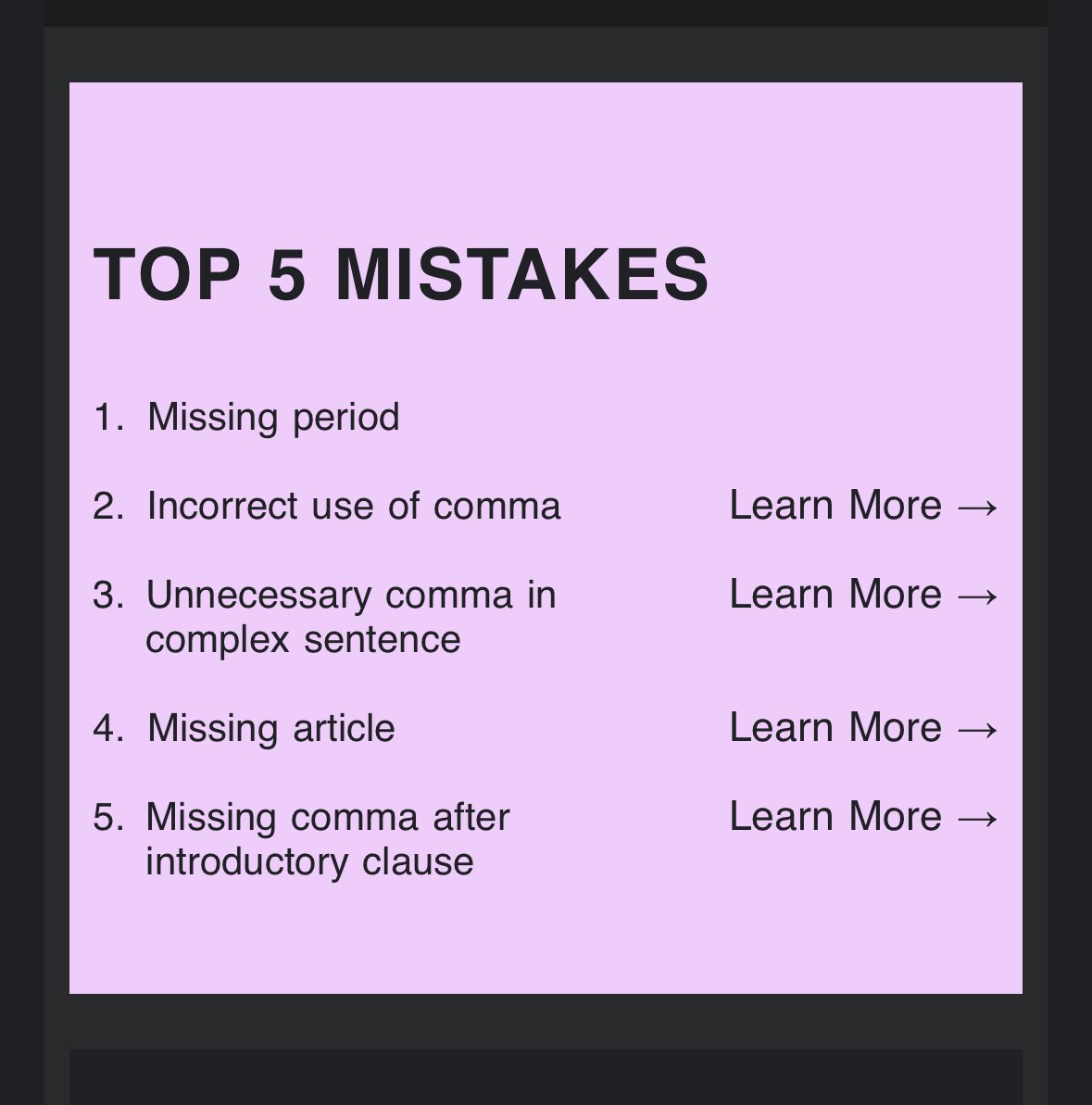 Grammarly error, always commas.