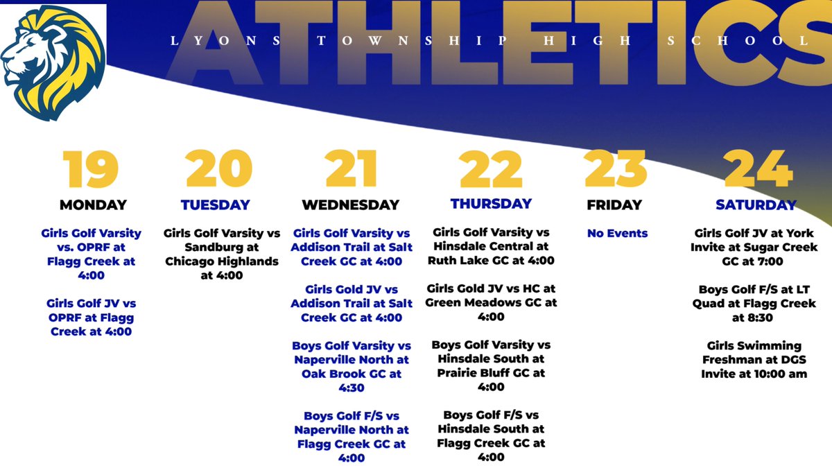 Check out the LT Athletic Weekly Schedule.  Lots of Golf this week!
