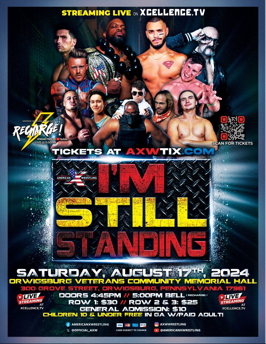 Official_AXW's tweet image. 👊 OFFICIAL RESULTS 8/17 👊

LET US KNOW IN THE WHICH MATCH WAS YOUR FAVORITE!! 👇

@Official_AXW thanks everyone who made #AXWImStillStanding on Saturday, August 17th, another success!

Below are the official results...

#OrwigsburgVeteransCommunityMemorialHall
300 Grove Street,…