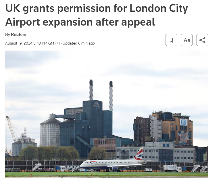 NEF's tweet photo. This decision puts the interests of a small number of wealthy frequent flyers over the wellbeing of us all. London City Airport operates low-efficiency planes, on routes doable by train, for high-income passengers. https://t.co/ZiDqp2sZL6