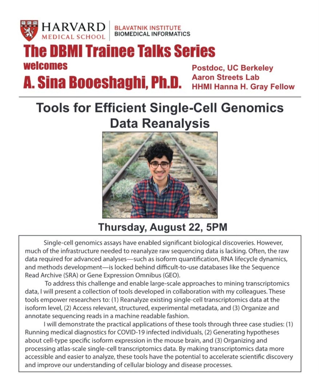 I'm giving a talk this Thursday at 5p at Harvard Medical School in the Dept. of Biomedical Informatics. If you are in the area and would like to attend in person- please DM me.