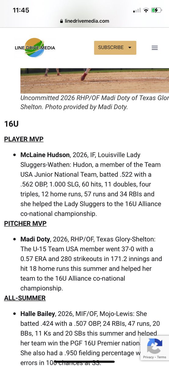 Thank you <a href="/los_stuff/">Carlos Arias</a> for naming me the Player MVP of 16u!! <a href="/Sluggers07/">Lady Sluggers ‘07</a> <a href="/SWSoftball/">SouthWarren Softball</a>