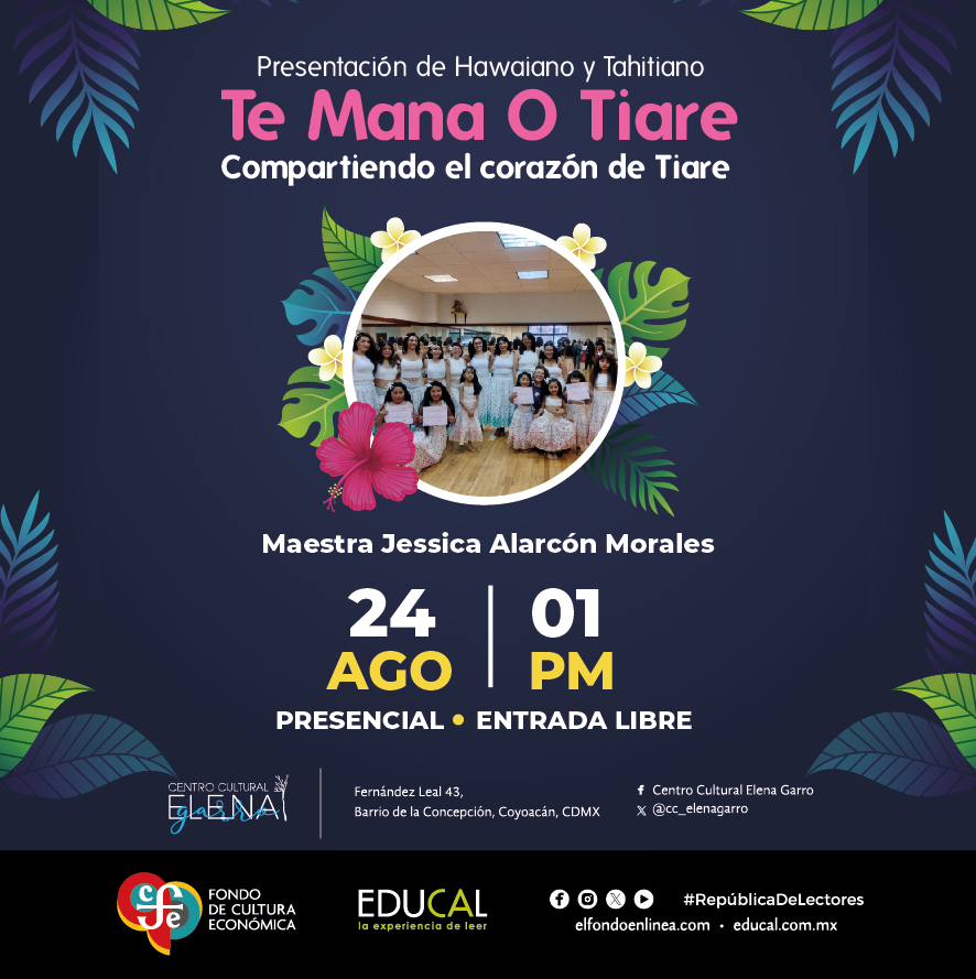 cc_elenagarro's tweet image. #ActividadesCCEG
#Monólogo musicalizado los días felices de Samuel Beckett.
#Concierto de flauta y guitarra. Presentan Rodolfo Vázquez y Ángel Aníbal Álvarez.
#Cine en corto
Presentación de Hawaiano y Tahitiano
#EntradaLibre ¡Los esperamos !
@LibreriasEducal