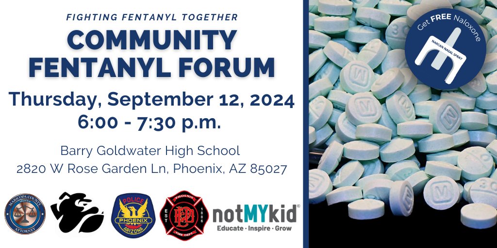 📅 Save the Date for a Community Fentanyl Forum! 

Protect your family— learn about dangers of fentanyl at Barry Goldwater High School on Thursday, September 12 from 6:00 to 7:30 PM. Don't miss this educational session: ow.ly/HBYR50T02ee