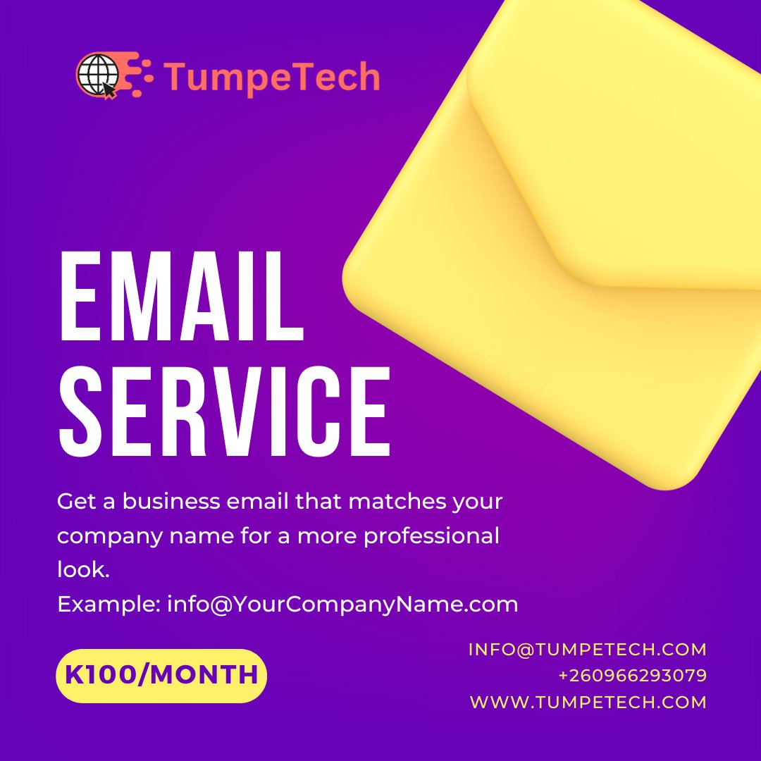 TumpeTech's tweet image. Want a more professional email for your business? Get a custom email that’s easy to remember and looks great. Message us today to set it up! 📧 #CustomEmail #BoostYourBusiness