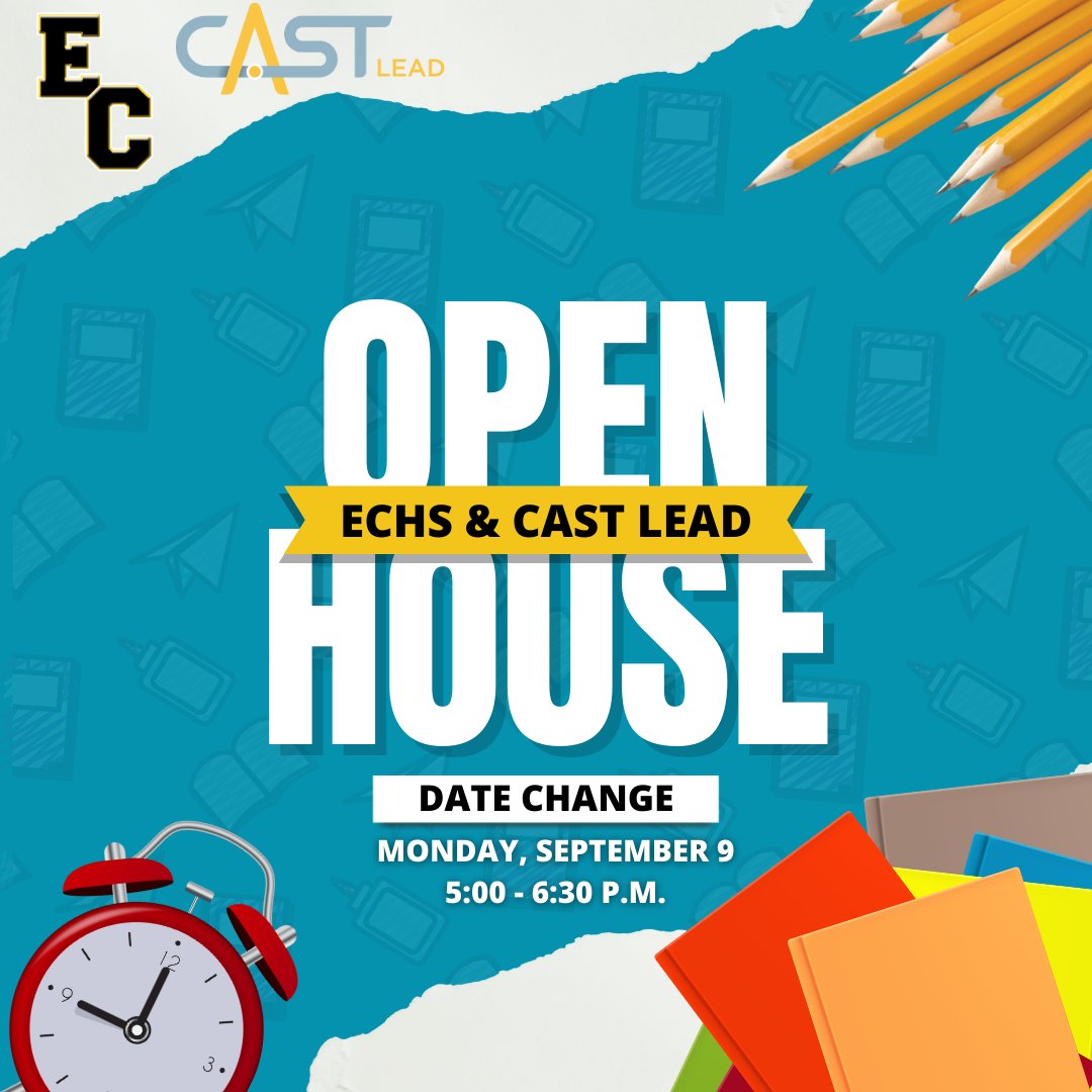 ECISDtweets's tweet photo. 📢 East Central High School and CAST Lead Families:

Our Open House is now on Monday, September 9, from 5:00 - 6:30 p.m.! 🗓️

Come meet the teachers, tour the campus, and more. Plus, stay tuned for a Spring Open House!

See you there! #ECHS #CASTLead #OpenHouse https://t.co/ES3cj3VqJH