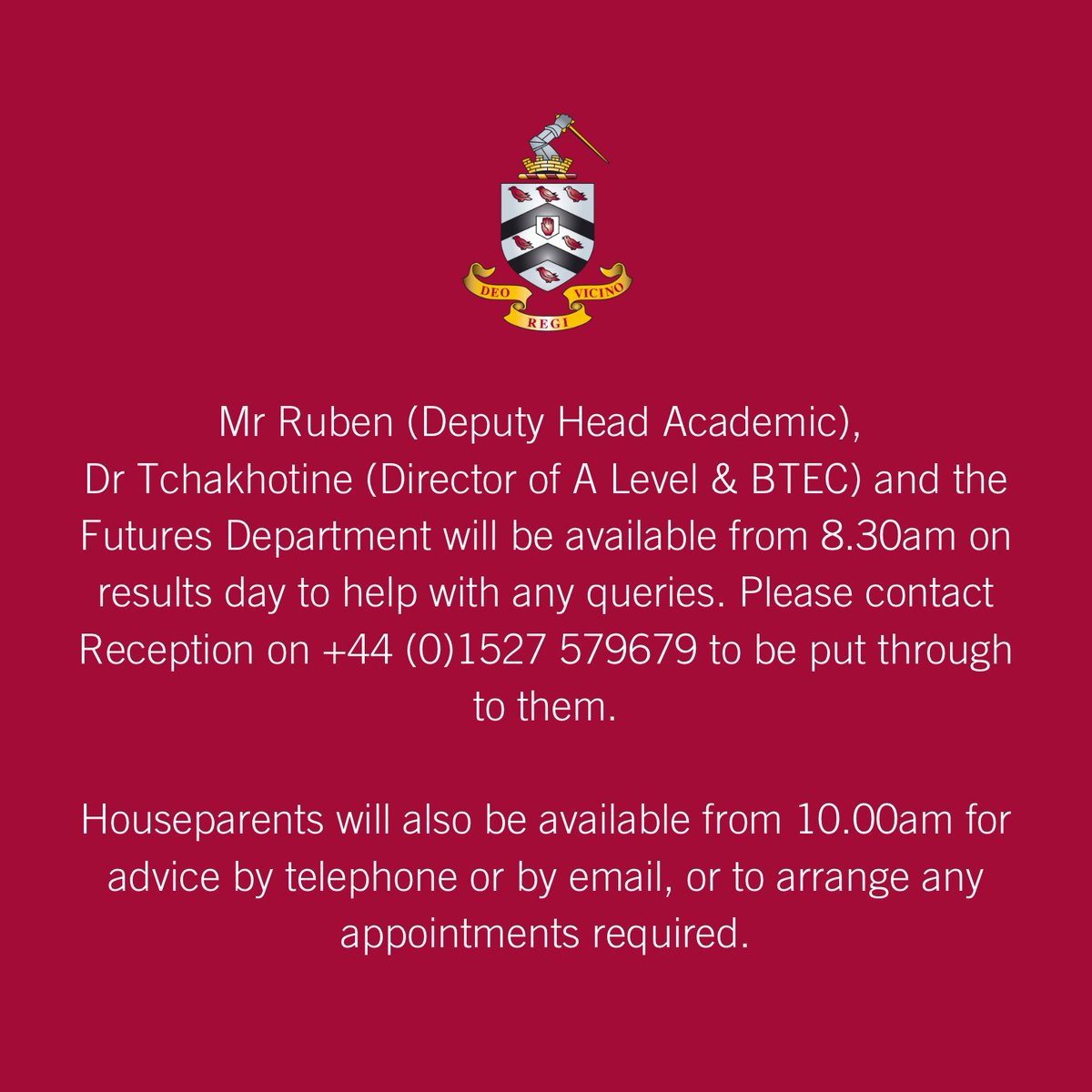 Fifth Form pupils may access their GCSE results on iSAMS via the Pupil Portal - bromsgrove-school.co.uk/portal-login - 
from 8.00am on Thursday, 22nd August. 

No results will be given by telephone as this can lead to unfortunate errors.

#BromsFifthForm #BromsGCSE #BromsResultsDay