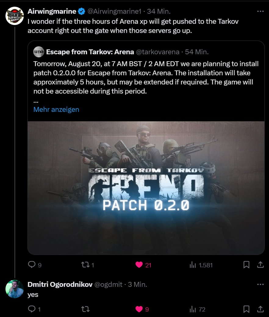 #EscapeFromTarkov 

Although I am not a fan of this, this is rather an interesting way to promote arena for BSG...BUT... it's also a great way for people to level up their PMC in the main-game while it's still down... 🤷

If you care about getting a head start, play Arena