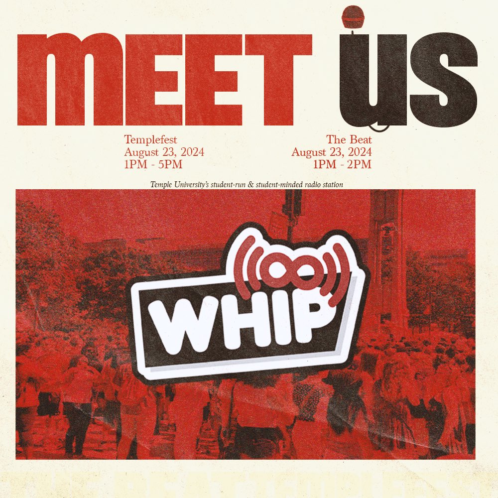 This Friday, WHIP will be at TempleFest on Liacouras Walk and The Beat in Annenberg. Come meet us and learn a little more about what we do!