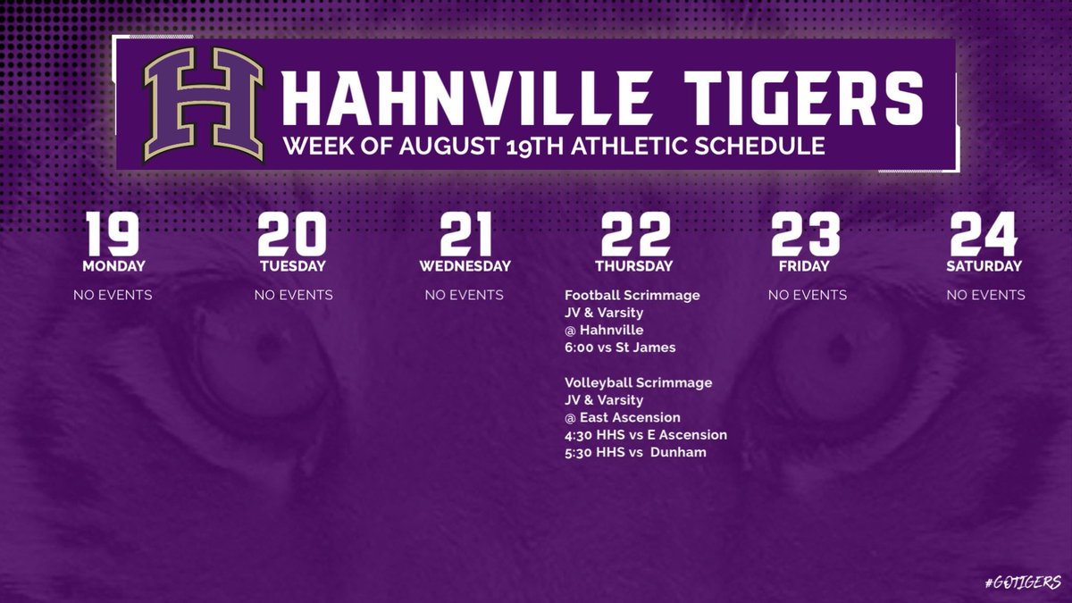 Week of August 19th Athletic Schedule 🏈🏐🐅