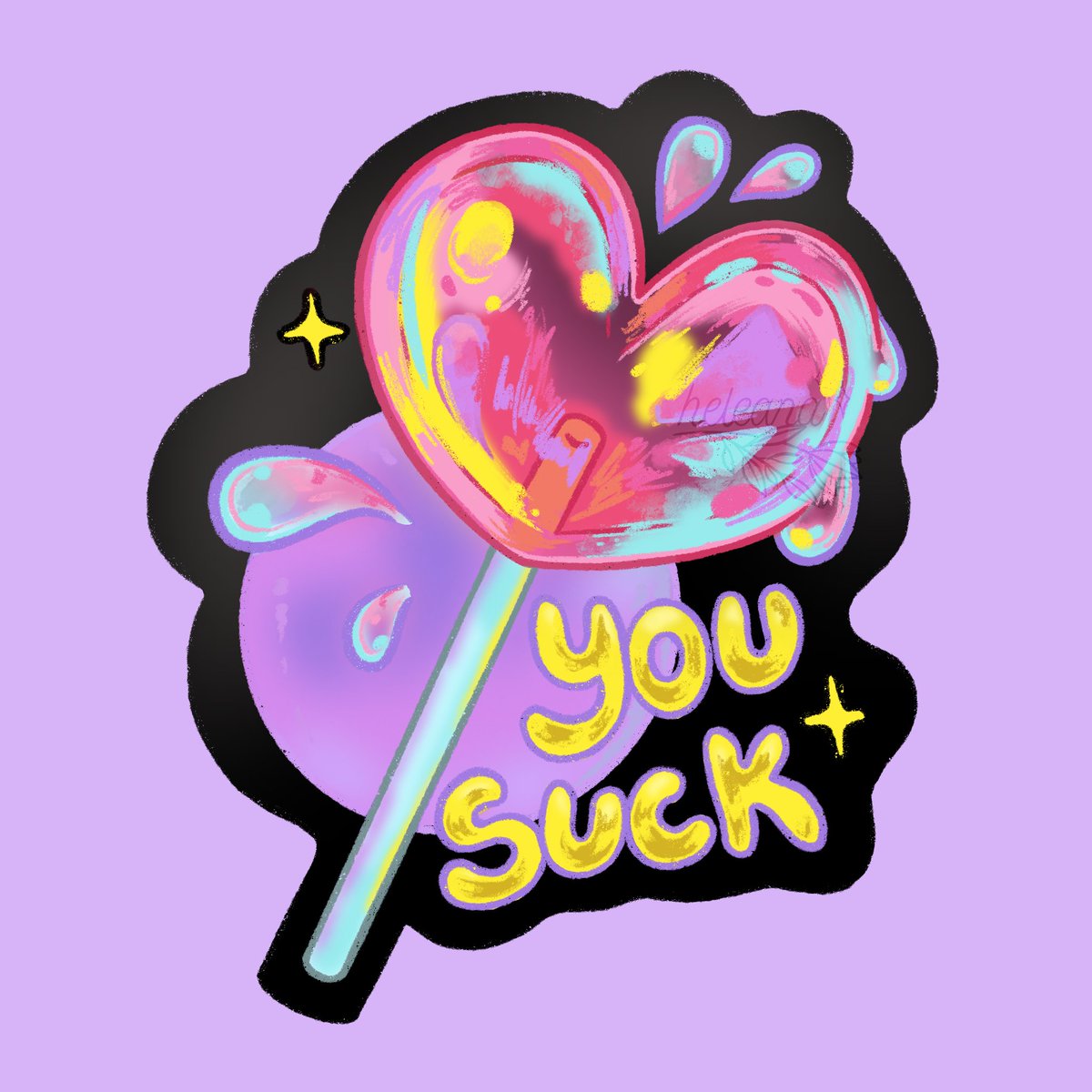 You suck 👅🍭💦 
(2/5) sticker design for a new sticker sheet maybe 👀 
#digitalart