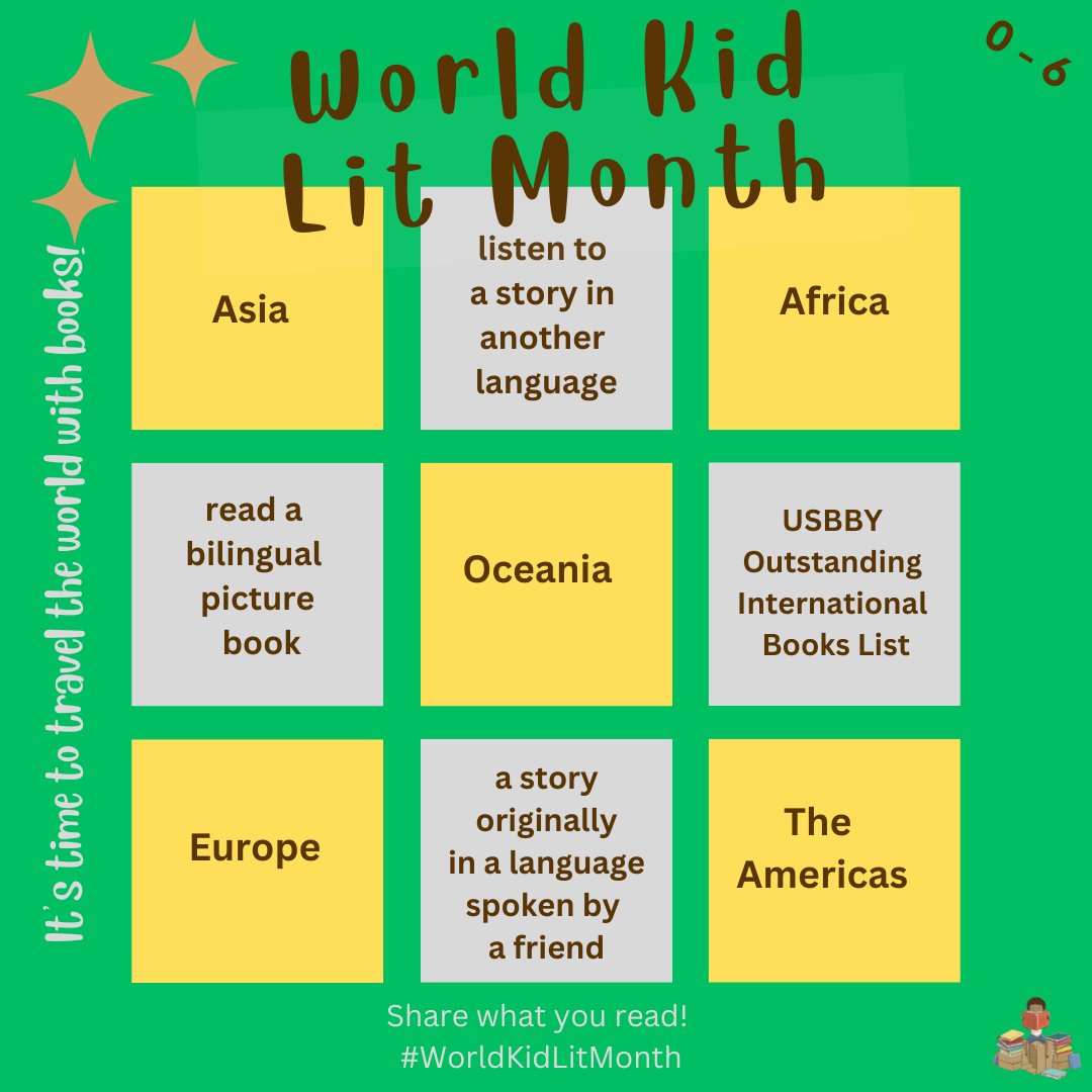 worldkidlit's tweet photo. Getting ready for #WorldKidLitMonth? Browse our website for books from other countries &amp; translated from other languages ... What will you read this September? 
And if you're feeling adventurous, why not explore our new bingo charts for ideas?
https://t.co/UolLwxBZ9y
#KidLit https://t.co/4R1DoCFVag
