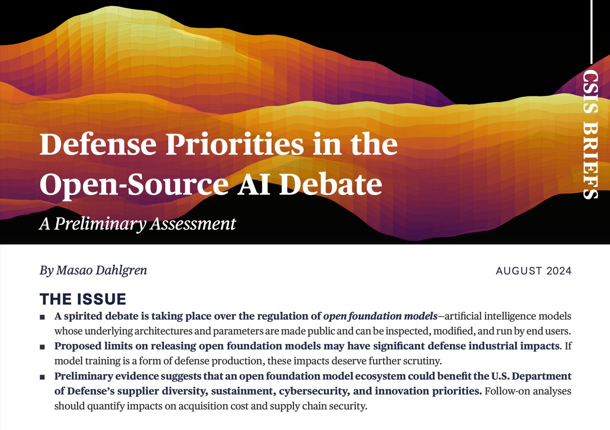 My take on the open-source AI debate. The 2023 Executive Order uses the Defense Production Act to regulate AI. I took that literally. How would regulating open-source affect defense production?