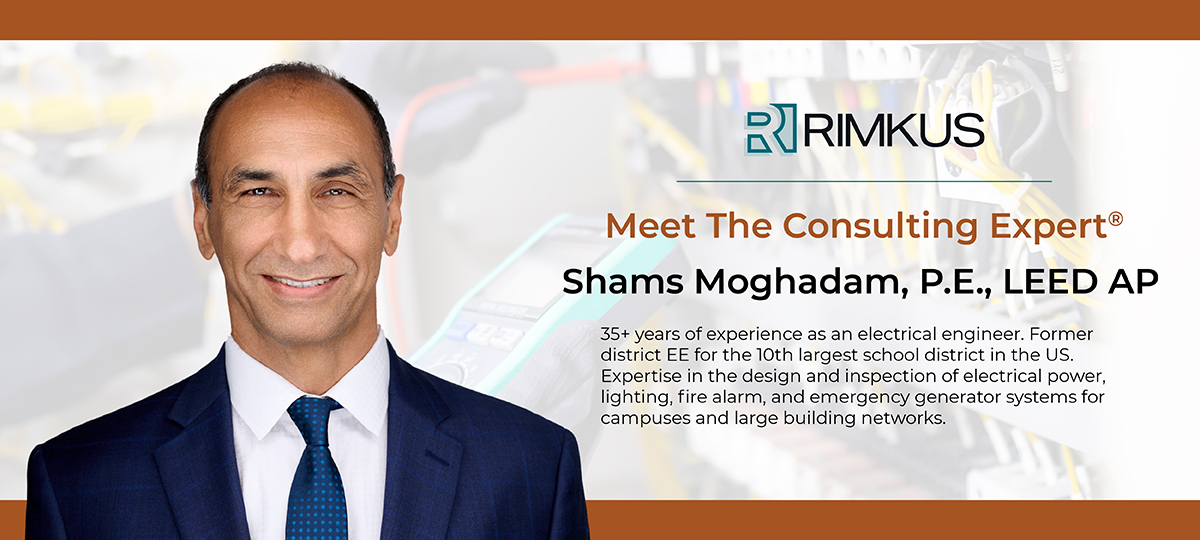 RimkusCG's tweet image. Principal Consultant Shams Moghadam, P.E., has 35+ years of experience in the design and maintenance of large electrical systems. He served as the district #ElectricalEngineer for the 10th largest school district in the U.S. Learn about his expertise: bit.ly/4dlwVsv